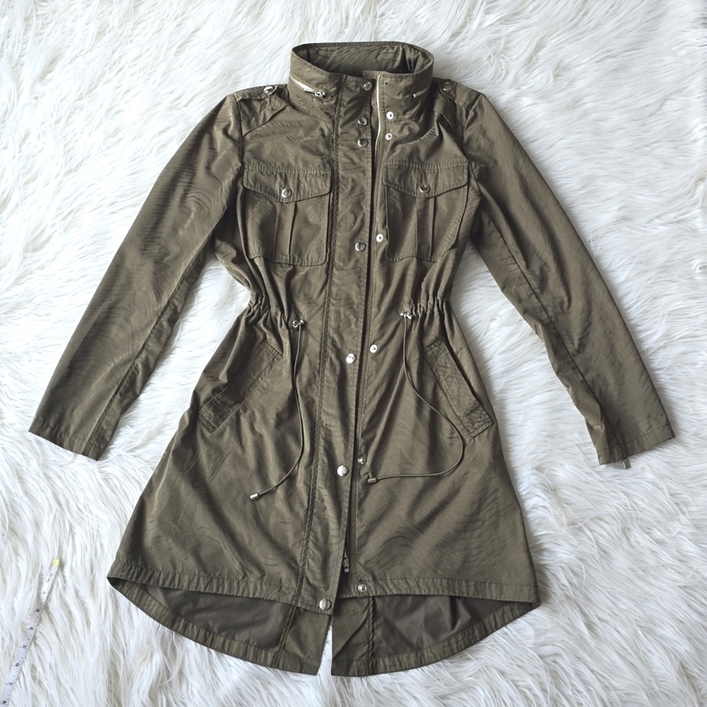 Badgley Mischka olive green trench coat